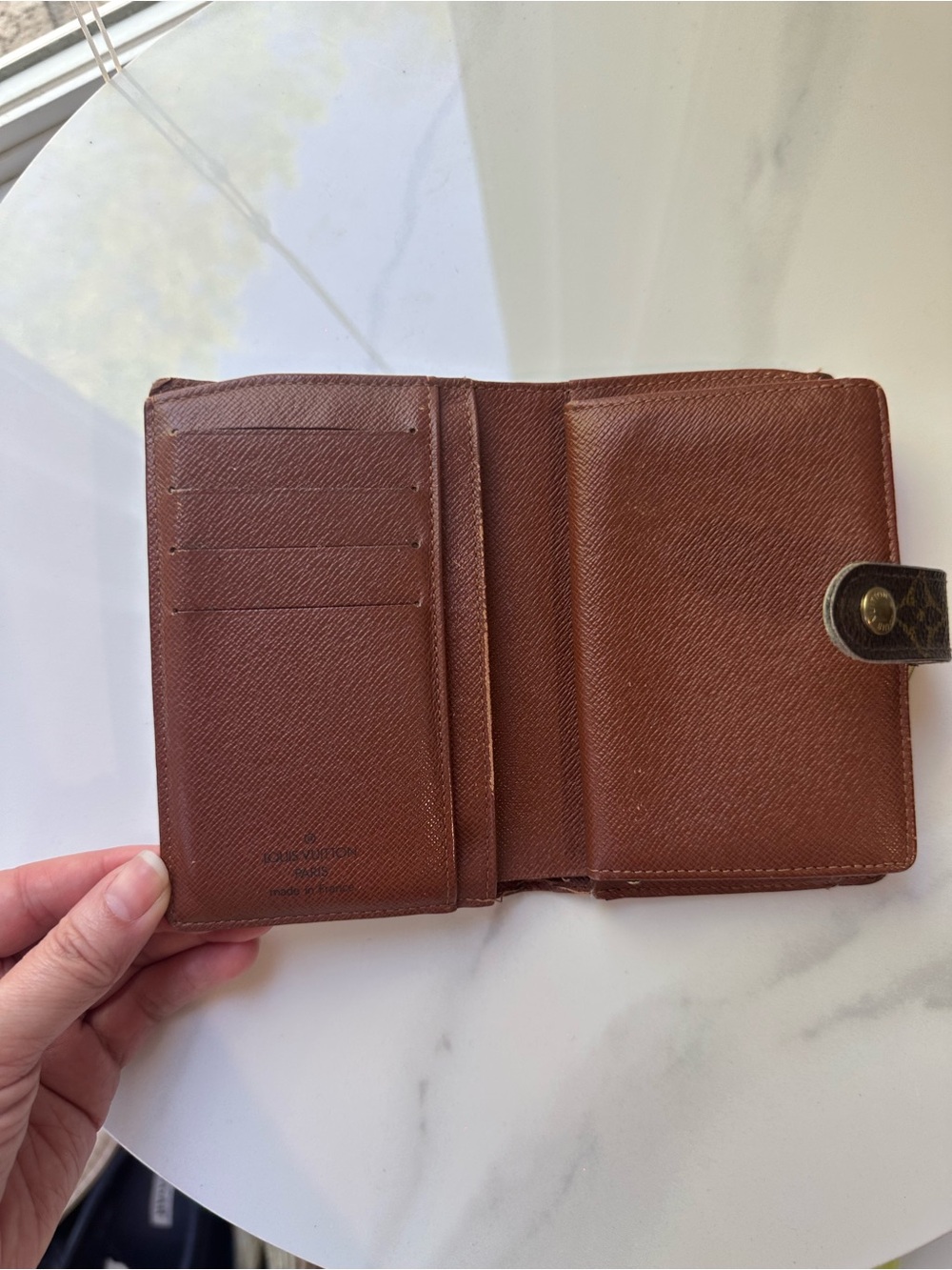 VINTAGE LOUIS VUITTON LV Monogram Brown Canvas Kisslock Wallet Brass Gold - Picture 4 of 16